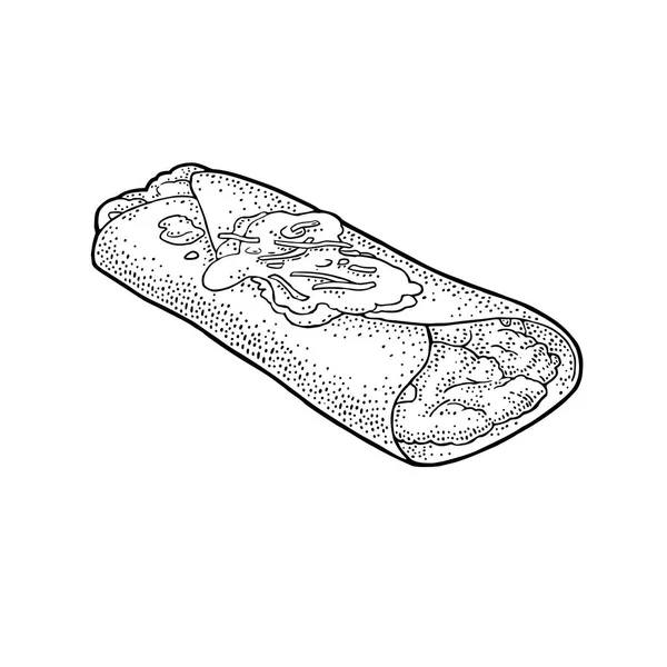 辣酱玉米饼馅 墨西哥的传统食品 矢量黑色复古刻的图为菜单 白色背景上孤立 — 图库矢量图片