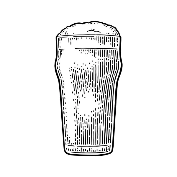 Verre Avec Bière Illustration Gravure Vectorielle Noire Vintage Isolé Sur — Image vectorielle