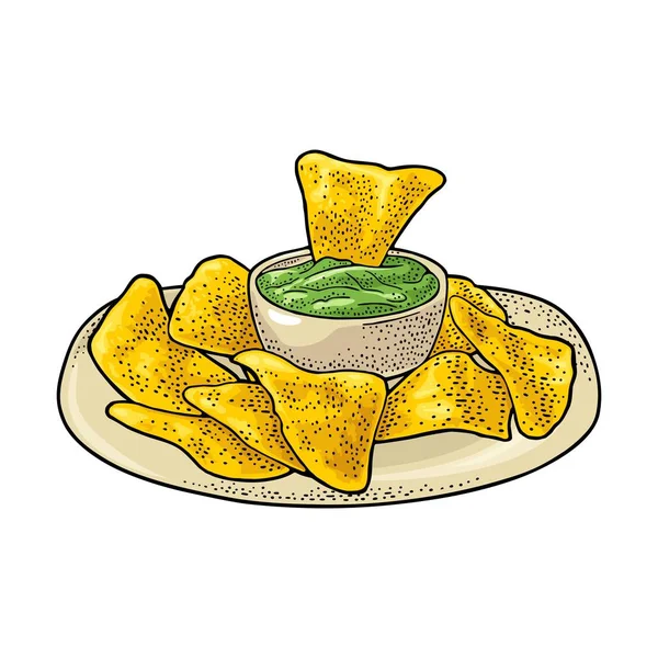 Nachos - nourriture traditionnelle mexicaine. Illustration gravée vintage vectorielle — Image vectorielle