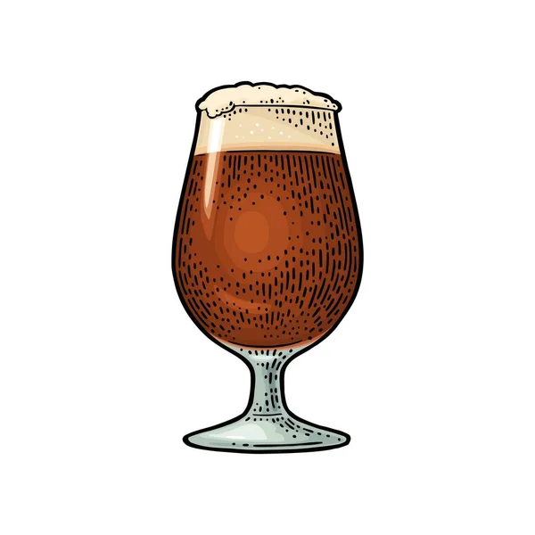 Cerveza porter de vidrio con espuma. Grabado de color vintage — Archivo Imágenes Vectoriales