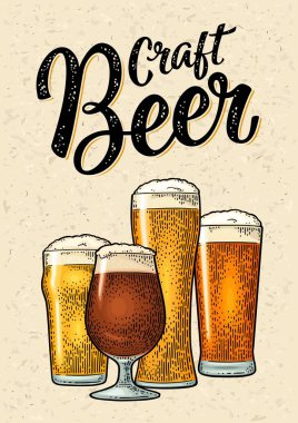 Farklı cam bira - lager, ale, yiğit türleri. Vintage renk oyma