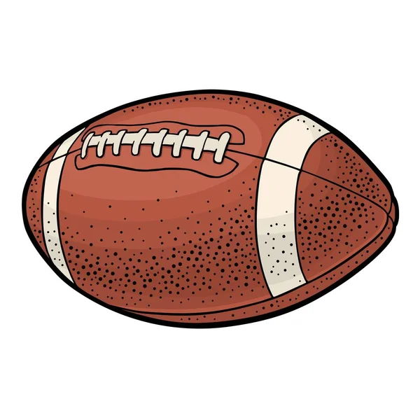 American Football Ball Vektorgravur Farbige Illustration Isoliert Auf Weißem Hintergrund — Stockvektor