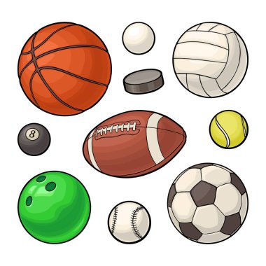 Spor topları Icons set. Vektör rengi çizim. Beyaz izole