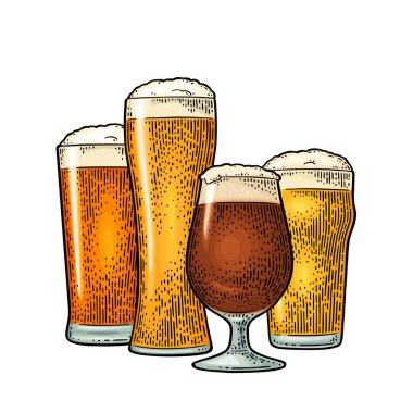 Farklı cam bira - lager, ale, yiğit türleri. Vintage renk oyma
