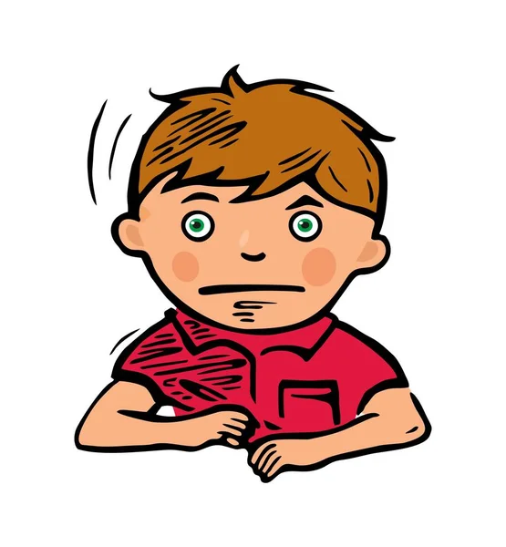 Skolpojke med en penna i handen tänker över en uppgift. Vektor färg illustration. — Stock vektor