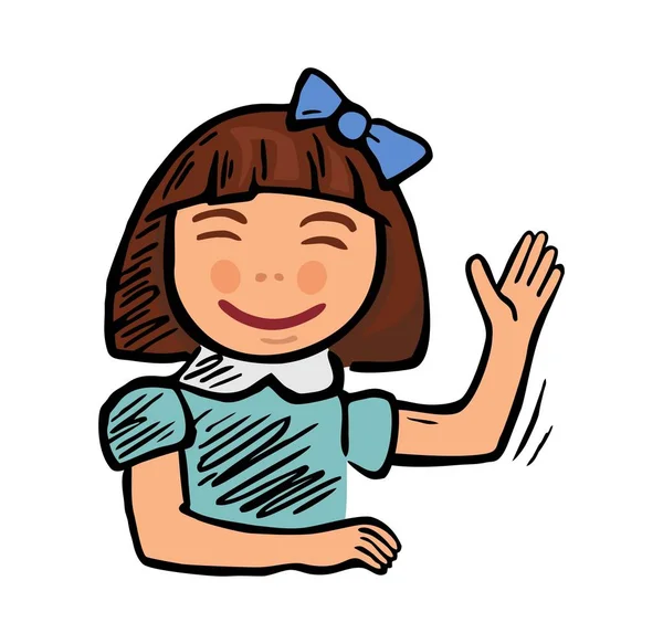 La colegiala sonrió y levantó la mano para responder. Ilustración a color vectorial . — Archivo Imágenes Vectoriales