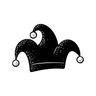 Soytarı şapkası. Vektör illüstrasyon izole beyaz gravür siyah