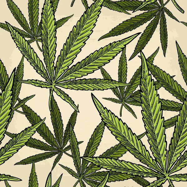 Seamless pattern with marijuana leaf. Vintage black vector engraving illustration — Stock Vector