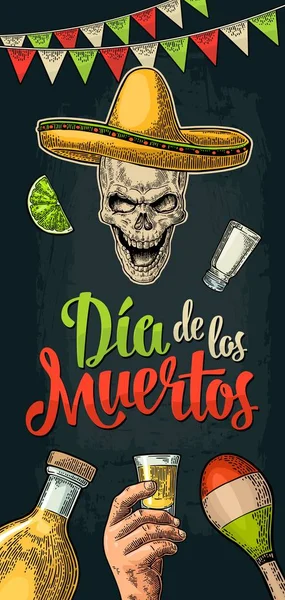 Verticale poster voor dia de los Muertos. Vector Vintage gravure — Stockvector