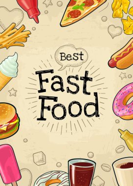 Poster lokanta. Vektör renk düz illüstrasyon koyu arka plan üzerinde