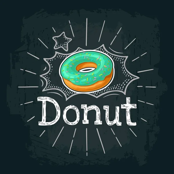 Donut con glaseado y espolvoreado. Ilustración plana de color vectorial — Vector de stock