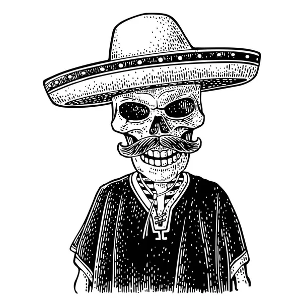 День мертвых, Диа де лос Муэртос. Скелет в мексиканских национальных костюмах танцует и играет на трубе . — стоковый вектор