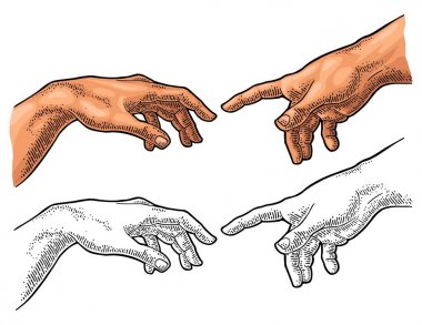 Erkek parmak işaret Tanrı el dokun. Adam oluşturulması.