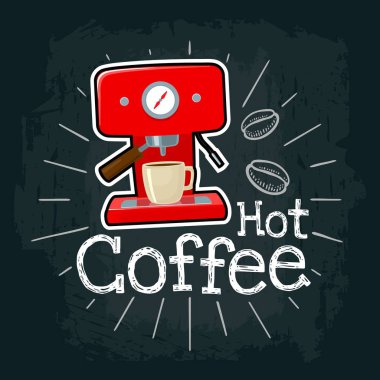 Kahve makinesi simgesi. Poster için vektör rengi düz illüstrasyon