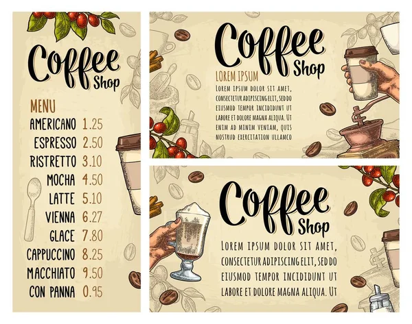 Mall för affisch med handen håller disponibla kopp kaffe — Stock vektor