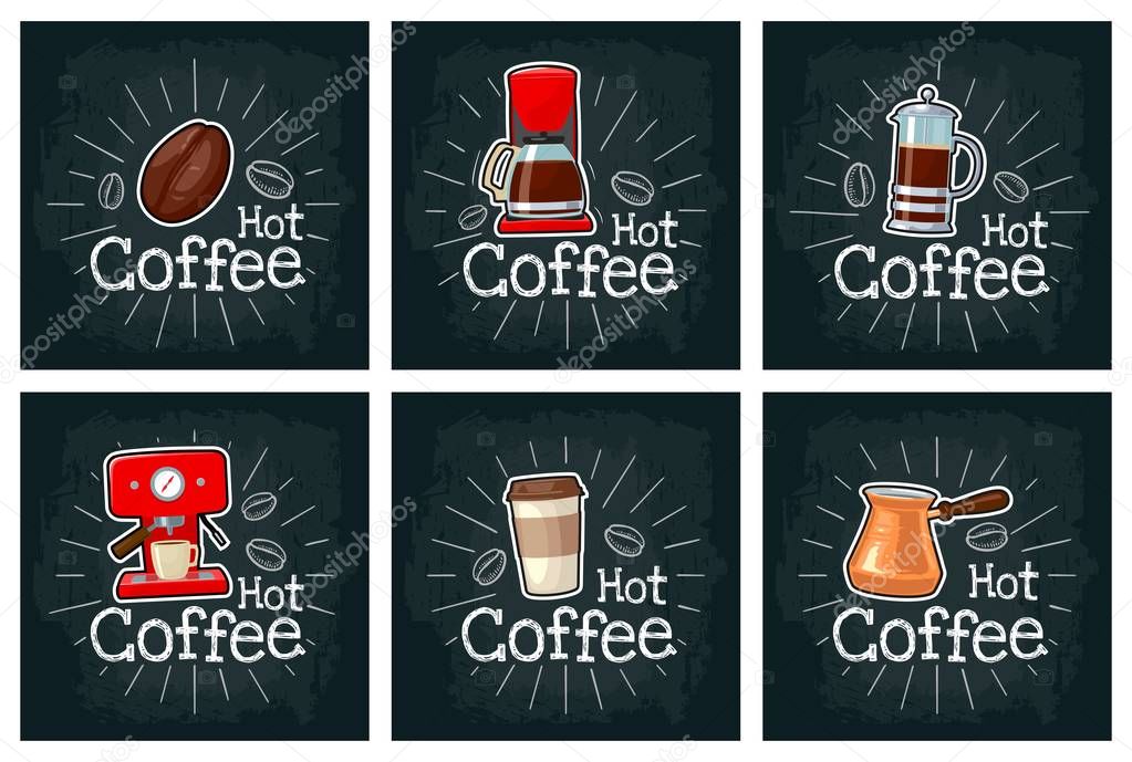 Coffee set icon. Vector color flat illustration