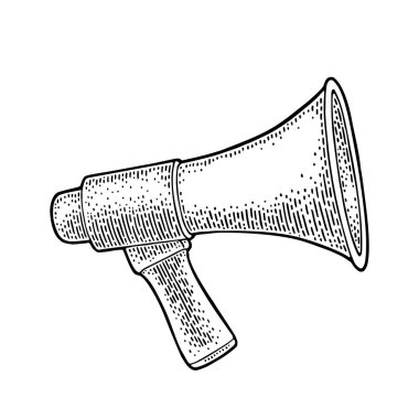 Hoparlör. Vintage vektör siyah oyma beyaz arka plan üzerinde izole.