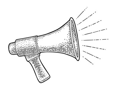 Hoparlör. Vintage vektör siyah oyma beyaz arka plan üzerinde izole.