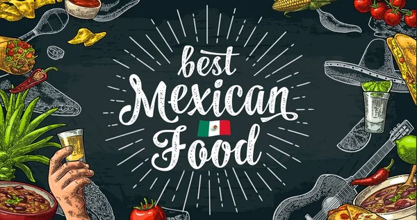 Melhor comida mexicana caligrafia lettering e gravura vintage — Vetor de Stock