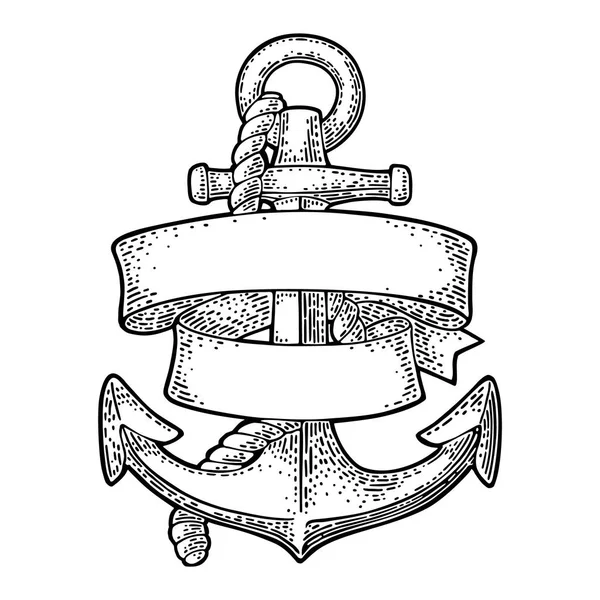 Ancrage avec ruban et corde isolé sur fond blanc. — Image vectorielle