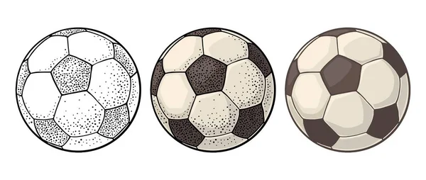 サッカー ボール。ビンテージ ベクトル彫刻カラー イラスト。白で隔離 — ストックベクタ