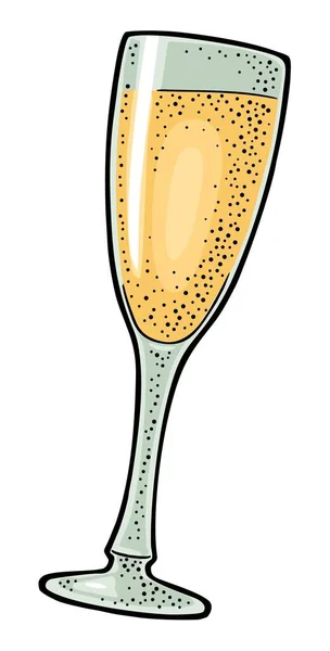Champagne di vetro. Illustrazione di incisione a colori vettoriale vintage — Vettoriale Stock