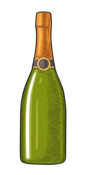 Şampanya şişesi. Web için Vintage renk vektör gravür illüstrasyon — Stok Vektör