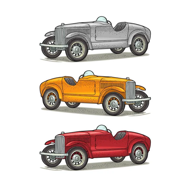 Retro-Roadster. Seitenansicht. Vintage Farbgravur — Stockvektor