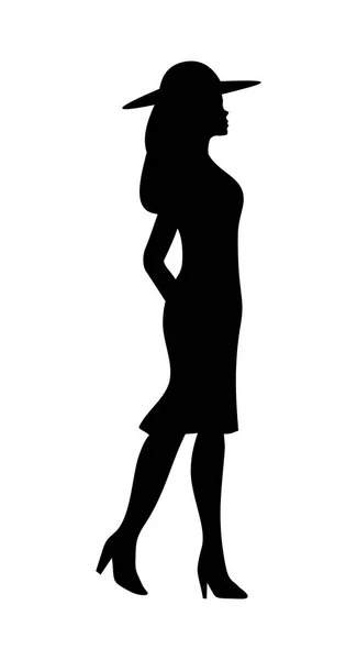 女性の歩くシルエット。ベクトルブラックフラットアイコン — ストックベクタ