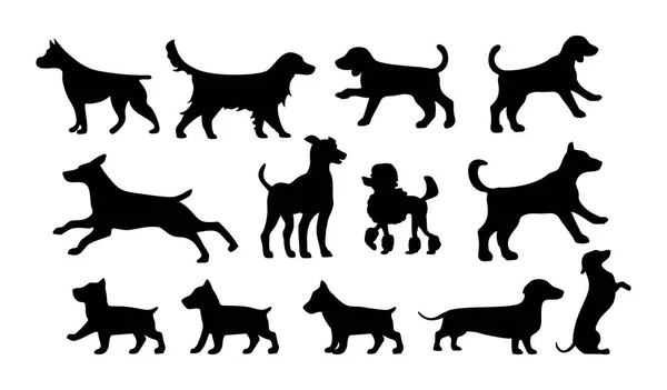 Set Spaziergänge und stehenden Hund Silhouette. Vektor schwarzes Symbol — Stockvektor