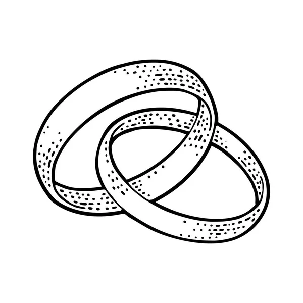 Esküvői ragasztott gyűrűk. Vintage fekete vektor gravírozás izolált fehér — Stock Vector