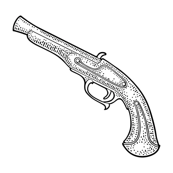 Flintlock antika tabanca. Vektör siyah Vintage gravür — Stok Vektör