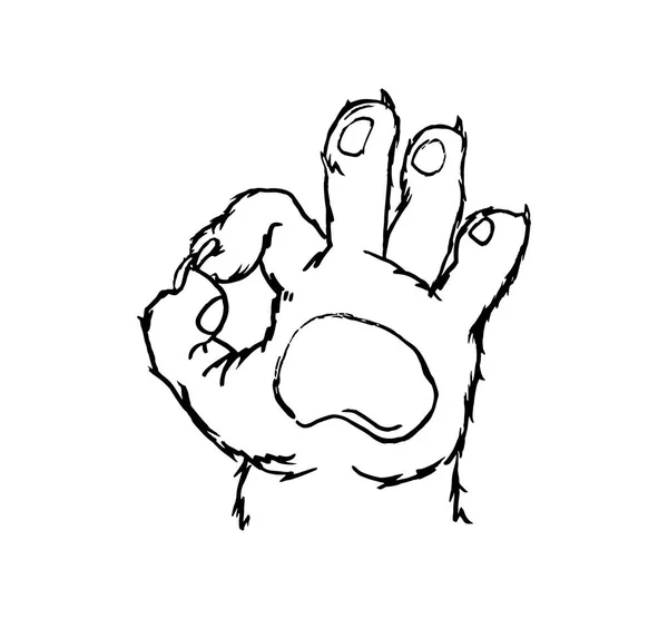 Kat paw teken toont teken overwinning of vrede. Vector zwart Vintage illustratie — Stockvector