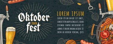 Oktoberfest 2019 festivaline yatay afiş. Vintage renk vektör gravür