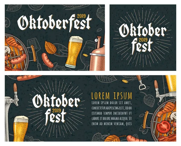 Horizontale poster naar Oktoberfest 2019 Festival. Vintage kleur vector gravure — Stockvector
