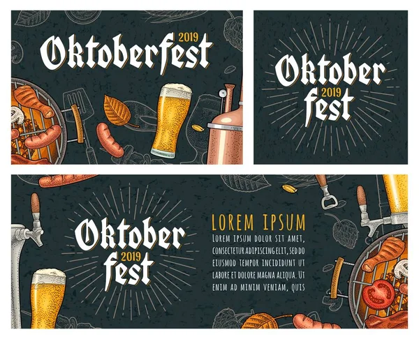 Oktoberfest 2019 festivaline yatay afiş. Vintage renk vektör gravür