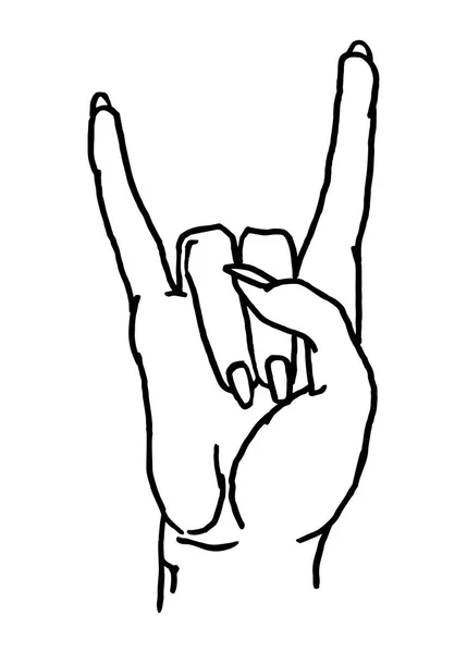 Rock and Roll hand sign. Vector black vintage illustration. — Stock Vector