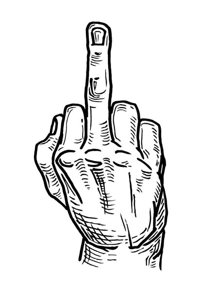 Male hand showing middle finger. Sign fuck you engraving