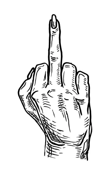 Female hand showing middle finger. Sign fuck you. — Stock vektor