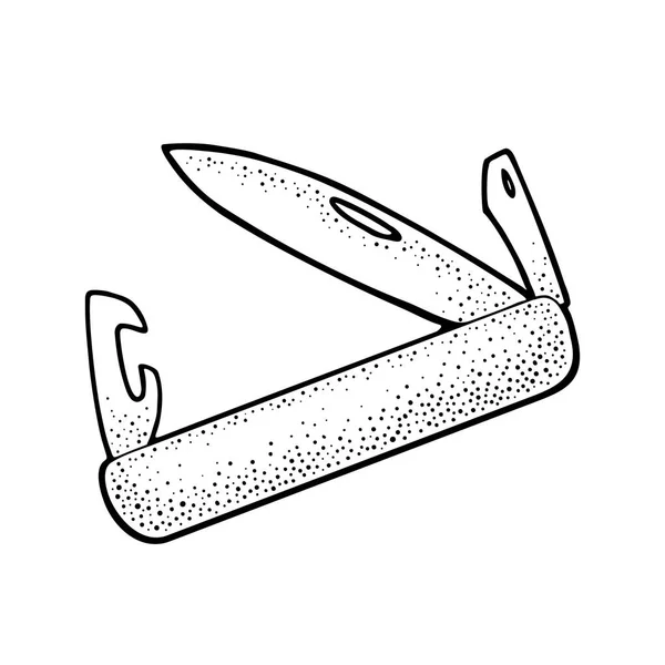 Couteau de poche ouvert avec lames pliantes. Gravure vectorielle — Image vectorielle