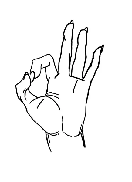 Hand zeigt Symbol okay. Vektor schwarzer Jahrgang — Stockvektor