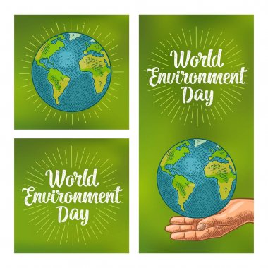 Dünya gezegen açık kadın insan avuç içi. Vektör siyah vintage engrav