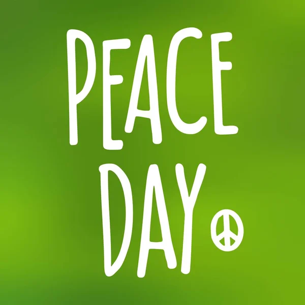 Peace Day handwriting lettering on a green mesh gradient background. — Stock Vector