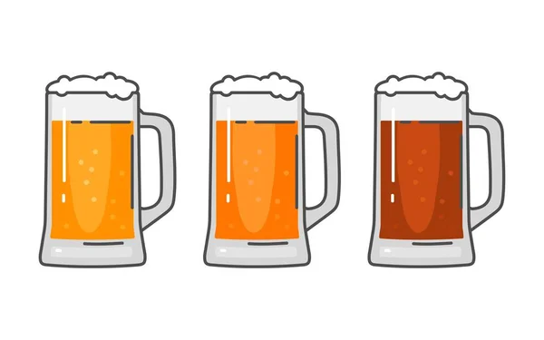 El vaso con los tipos diferentes la cerveza - lager, ale, stout. Ilustración plana vector Vintage — Archivo Imágenes Vectoriales