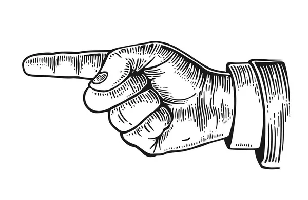 Вказуючи палець. Векторна чорна старовинна гравюрна ілюстрація ізольована на білому — стоковий вектор