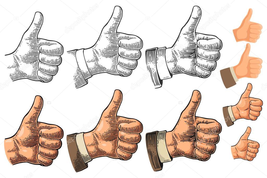 Hand showing symbol Like. Making thumb up gesture.