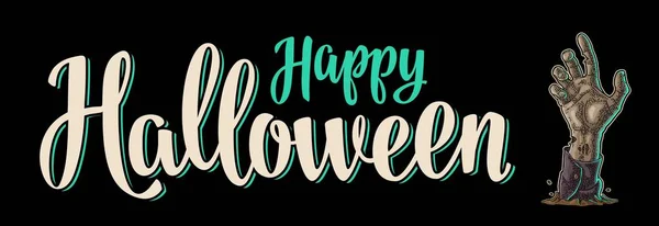 Buon Halloween calligrafia lettering. Isolato su sfondo scuro . — Vettoriale Stock