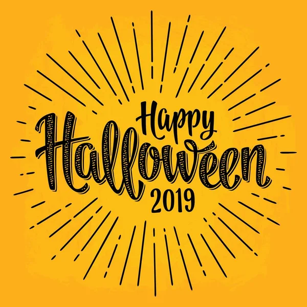Buon Halloween 2019 calligrafia lettering e raggio. Vettore annata nera — Vettoriale Stock