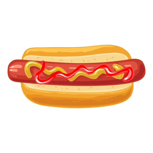 Hotdog s hořčicí a kečupem. Horní pohled. Vektorové ploché ilustrace izolované pro plakát menu brožura web a ikona — Stockový vektor