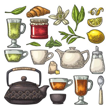 Çay hazırla. Renkli oymacılık. Beyaz arkaplanda izole